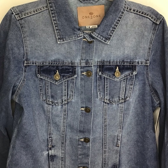 One5One Women's Medium Stonewash Classic Denim Jacket size Medium NWT - Picture 4 of 10
